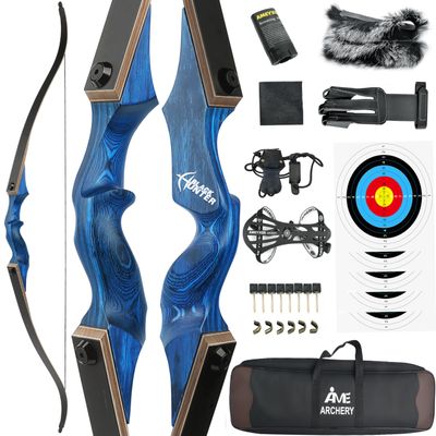 60" Black Hunter Recurve Bow Wood Takedown Bow Right/Left Hand for Adults American Hunting Longbow 20-60lbs for Archery Hunting Shooting Practice (Diamond Blue, 20LBS, Right Hand)