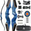 60" Black Hunter Recurve Bow Wood Takedown Bow Right/Left Hand for Adults American Hunting Longbow 20-60lbs for Archery Hunting Shooting Practice (Diamond Blue, 20LBS, Right Hand) view 1