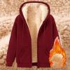 Huneny Wine Mens Fleece Jacket,Mens Zip Up Hoodie,Men's Fashion Hoodies & Sweatshirts,Warm Sherpa Fleece Lined Winter Jackets Casual Long Sleeve Hooded Drawstring Coats With Pockets view 2