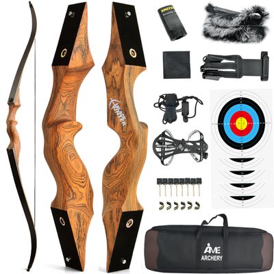 60" Black Hunter Recurve Bow Wood Takedown Bow Right/Left Hand for Adults American Hunting Longbow 20-60lbs for Archery Hunting Shooting Practice (Orange, 20LBS, Right Hand)