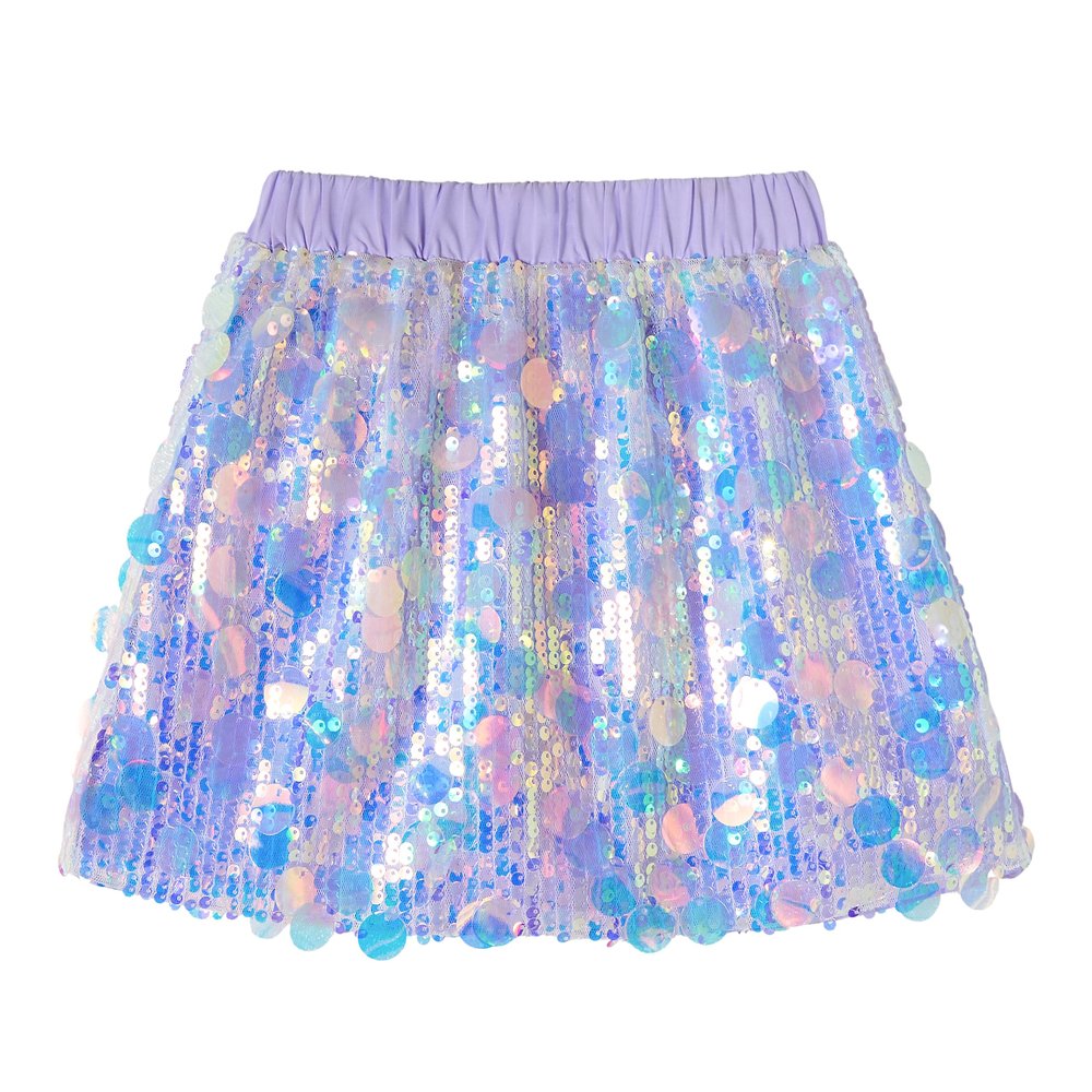 Miipat Girls Sequin Skirt Sparkly Mermaid Mini Skirt Little Kids Glitter Dance Party Skirt(MermaidPurple,3-4T)