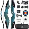 60" Black Hunter Recurve Bow Wood Takedown Bow Right/Left Hand for Adults American Hunting Longbow 20-60lbs for Archery Hunting Shooting Practice (Blue, 40LBS, Right Hand) view 1