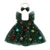Baby Girl Christmas Tree Romper Dress Star Sequin Tulle Skirt Lace Bodysuit Headband Newborn Infant Christmas Outfit (Green, 9-12 Months) view 1