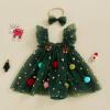 Baby Girl Christmas Tree Romper Dress Star Sequin Tulle Skirt Lace Bodysuit Headband Newborn Infant Christmas Outfit (Green, 9-12 Months) view 3
