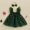 Baby Girl Christmas Tree Romper Dress Star Sequin Tulle Skirt Lace Bodysuit Headband Newborn Infant Christmas Outfit (Green, 9-12 Months) view 4