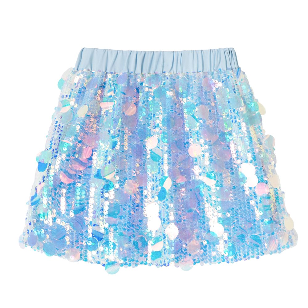 Miipat Girls Sequin Skirt Sparkly Mermaid Mini Skirt Little Kids Glitter Dance Party Skirt(MermaidBlue,3-4T)