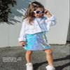 Miipat Girls Sequin Skirt Sparkly Mermaid Mini Skirt Little Kids Glitter Dance Party Skirt(MermaidBlue,3-4T) view 2