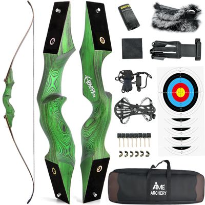 60" Black Hunter Recurve Bow Wood Takedown Bow Right/Left Hand for Adults American Hunting Longbow 20-60lbs for Archery Hunting Shooting Practice (Green, 40LBS, Right Hand)
