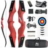 60" Black Hunter Recurve Bow Wood Takedown Bow Right/Left Hand for Adults American Hunting Longbow 20-60lbs for Archery Hunting Shooting Practice (Red, 20LBS, Right Hand)