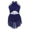 ranrann Sparkly Rhinestone Leotard Lyrical Dance Costume for Womens Cutout Strappy Backless Dance Dress Navy Blue Medium view 1