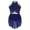 ranrann Sparkly Rhinestone Leotard Lyrical Dance Costume for Womens Cutout Strappy Backless Dance Dress Navy Blue Medium view 2