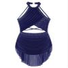 ranrann Sparkly Rhinestone Leotard Lyrical Dance Costume for Womens Cutout Strappy Backless Dance Dress Navy Blue Medium view 3