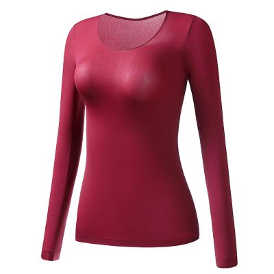 Womens Fashion T-Shirts Fall Winter Ultra-Thin Long-Sleeve Warm Top Slim Bottoming Shirt Comfortable Soft Pants Suit Red