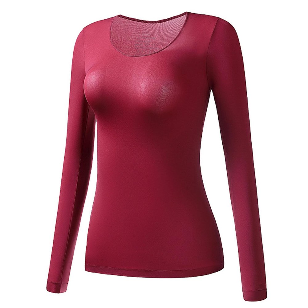 Womens Fashion T-Shirts Fall Winter Ultra-Thin Long-Sleeve Warm Top Slim Bottoming Shirt Comfortable Soft Pants Suit Red
