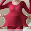 Womens Fashion T-Shirts Fall Winter Ultra-Thin Long-Sleeve Warm Top Slim Bottoming Shirt Comfortable Soft Pants Suit Red view 2