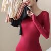 Womens Fashion T-Shirts Fall Winter Ultra-Thin Long-Sleeve Warm Top Slim Bottoming Shirt Comfortable Soft Pants Suit Red view 3