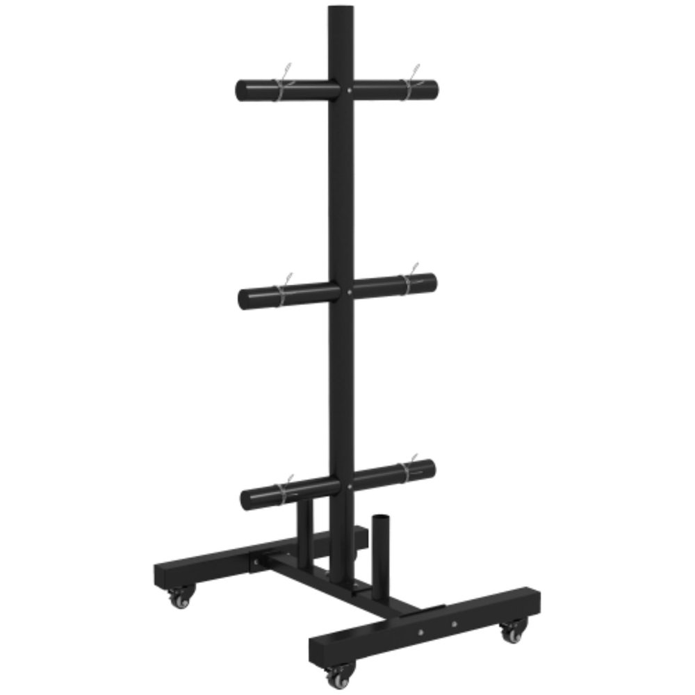 Plate Rack, Olympic Plate Rack for 2" Weight Plates and Barbells, with 4 Transport Wheels and 6 Retaining Clips, 440 Lbs.