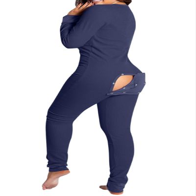 UAURORAO Women Christmas One Piece Pajamas Bodycon Striped Xmas Onesie Pjs Cute Printed Holiday Sexy Butt Flap Jumpsuit Sleepwear(Dark Blue,X-Large)