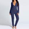 UAURORAO Women Christmas One Piece Pajamas Bodycon Striped Xmas Onesie Pjs Cute Printed Holiday Sexy Butt Flap Jumpsuit Sleepwear(Dark Blue,X-Large) view 2
