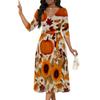 Thanksgiving Pattern Autumn Harvest Day Casual 3/4 Sleeve Deep V-Neck Fashion Maxi Dresses for Women with Pockets and Belt view 2