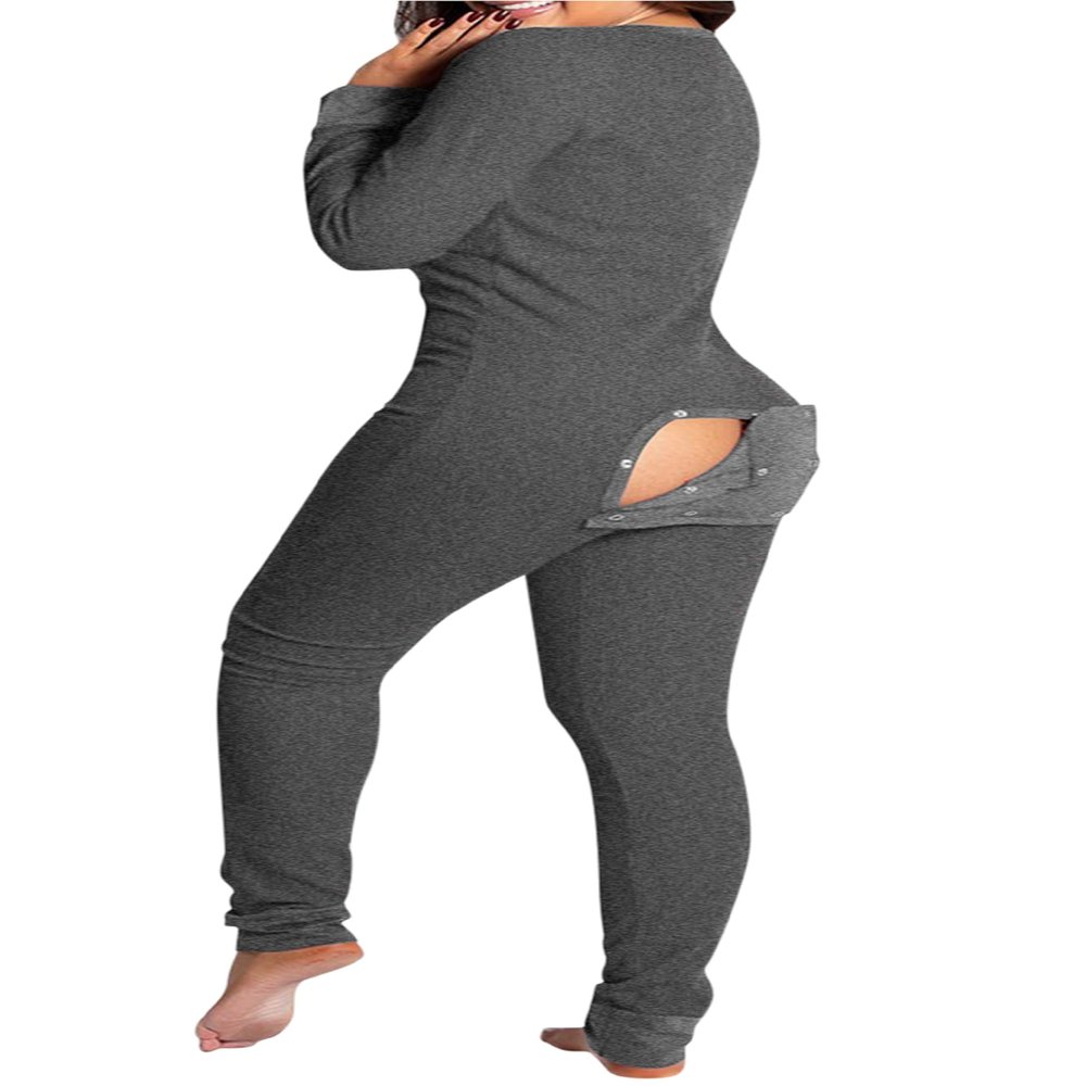 UAURORAO Women Christmas One Piece Pajamas Bodycon Striped Xmas Onesie Pjs Cute Printed Holiday Sexy Butt Flap Jumpsuit Sleepwear(Light Grey,Medium)