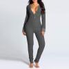 UAURORAO Women Christmas One Piece Pajamas Bodycon Striped Xmas Onesie Pjs Cute Printed Holiday Sexy Butt Flap Jumpsuit Sleepwear(Light Grey,Medium) view 2