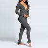 UAURORAO Women Christmas One Piece Pajamas Bodycon Striped Xmas Onesie Pjs Cute Printed Holiday Sexy Butt Flap Jumpsuit Sleepwear(Light Grey,Medium) view 3