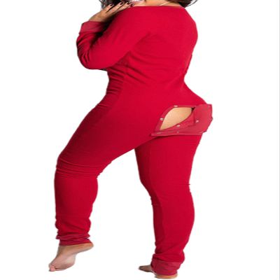 UAURORAO Women Christmas One Piece Pajamas Bodycon Striped Xmas Onesie Pjs Cute Printed Holiday Sexy Butt Flap Jumpsuit Sleepwear(Casual Red,Large)