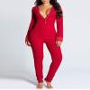 UAURORAO Women Christmas One Piece Pajamas Bodycon Striped Xmas Onesie Pjs Cute Printed Holiday Sexy Butt Flap Jumpsuit Sleepwear(Casual Red,Large) view 2