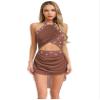 ranrann Sparkly Rhinestone Leotard Lyrical Dance Costume for Womens Cutout Strappy Backless Dance Dress Dusty Pink Small view 1