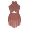 ranrann Sparkly Rhinestone Leotard Lyrical Dance Costume for Womens Cutout Strappy Backless Dance Dress Dusty Pink Small view 3