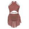 ranrann Sparkly Rhinestone Leotard Lyrical Dance Costume for Womens Cutout Strappy Backless Dance Dress Dusty Pink Small view 4