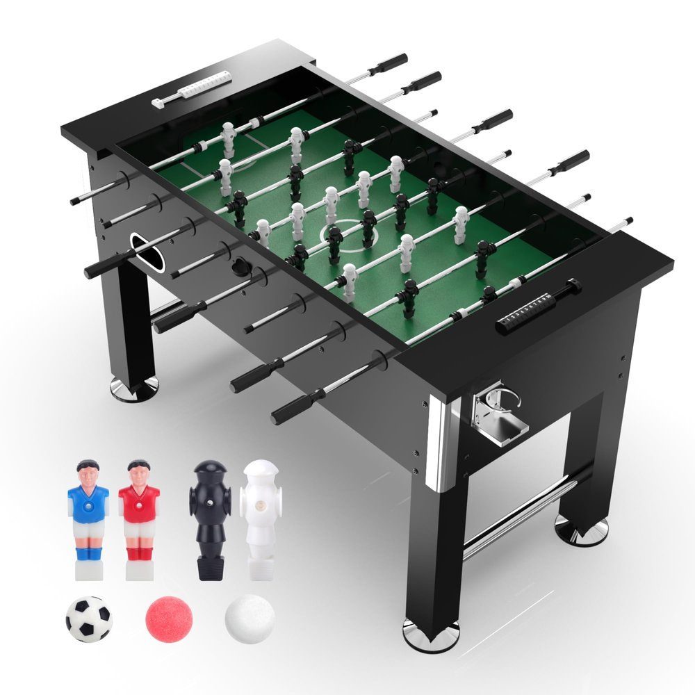 Large 55in Full-Size Foosball Table with 9 Balls, 2 Cup Holders, Heavy Duty Foosball Table Adult Size for Adults and Children, Sports Arcade Soccer Game for Home, Office, and Game Room Fun