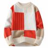 Cambkatl Men's Color Block Cable Knitted Sweaters, Cozy Winter Crewneck Loose Long Sleeve Pullover Casual Sweater Tops view 1