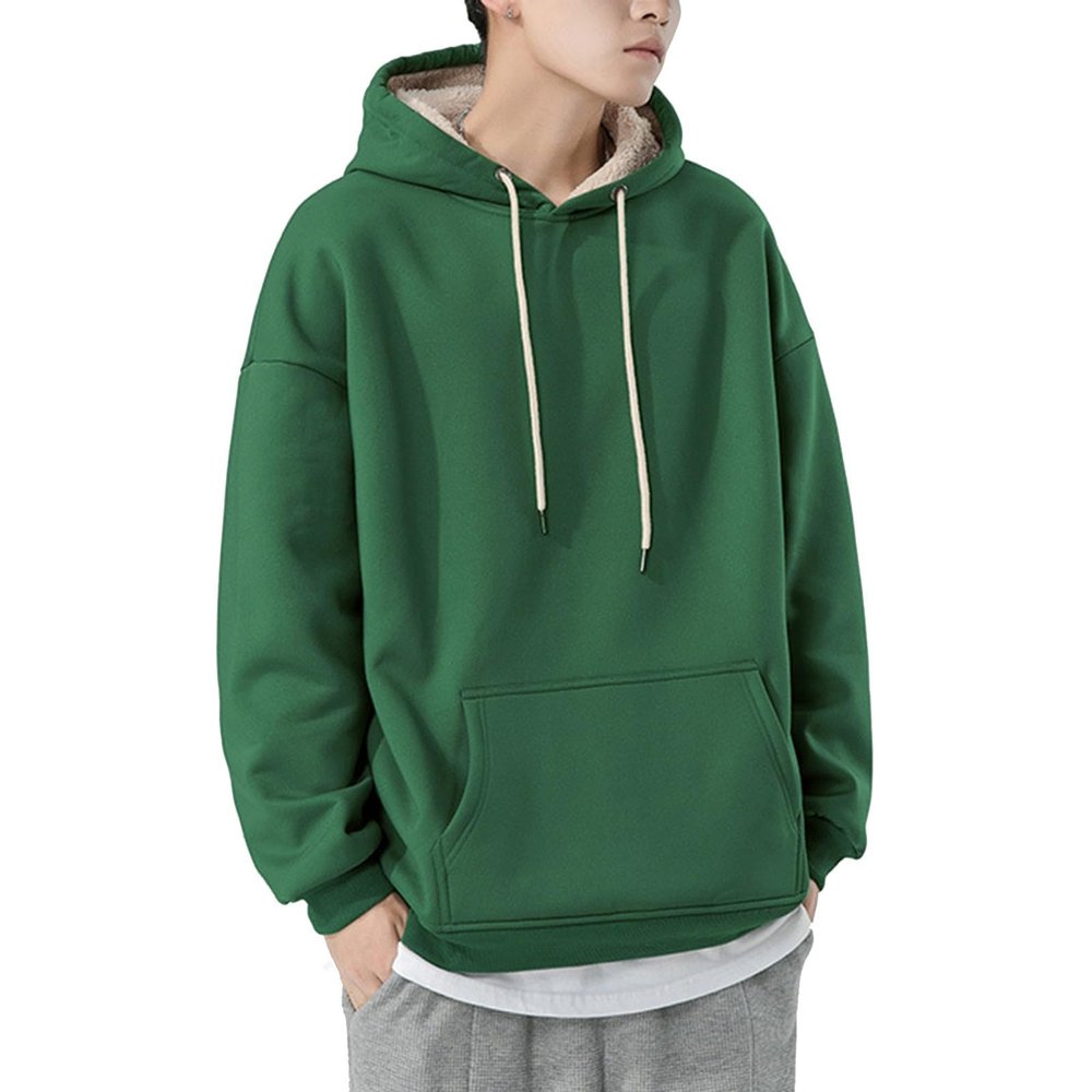 Cambkatl Men's Fleece Sherpa Lined Winter Hoodie Sweatshirt, Loose Long Sleeve Pullover Casual Thermal Hooded Sweater Tops
