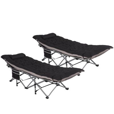 LOENIY 2 Pack Wide Folding Camping Cots with Pillow & Extra Thick 3 Inch Matress, Cots for Sleeping 900 LBS, Camping Bed for Adults with Cushion, Sleeping Cot (Black)