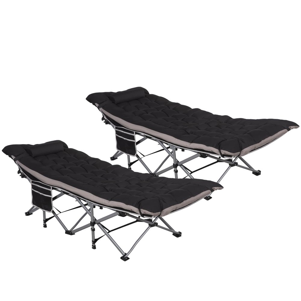 LOENIY 2 Pack Wide Folding Camping Cots with Pillow & Extra Thick 3 Inch Matress, Cots for Sleeping 900 LBS, Camping Bed for Adults with Cushion, Sleeping Cot (Black)
