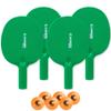 Cannon Sports Unbreakable Table Tennis Paddle Set - 4 Rackets with 6 Pack of 3-Star Table Tennis Balls  Portable Set for 4 Players (4 Green Paddles + 6 Orange Balls)