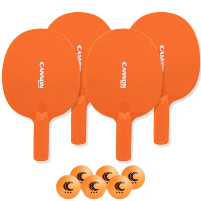 Cannon Sports Unbreakable Table Tennis Paddle Set - 4 Rackets with 6 Pack of 3-Star Table Tennis Balls  Portable Set for 4 Players (4 Orange Paddles + 6 Orange Balls)
