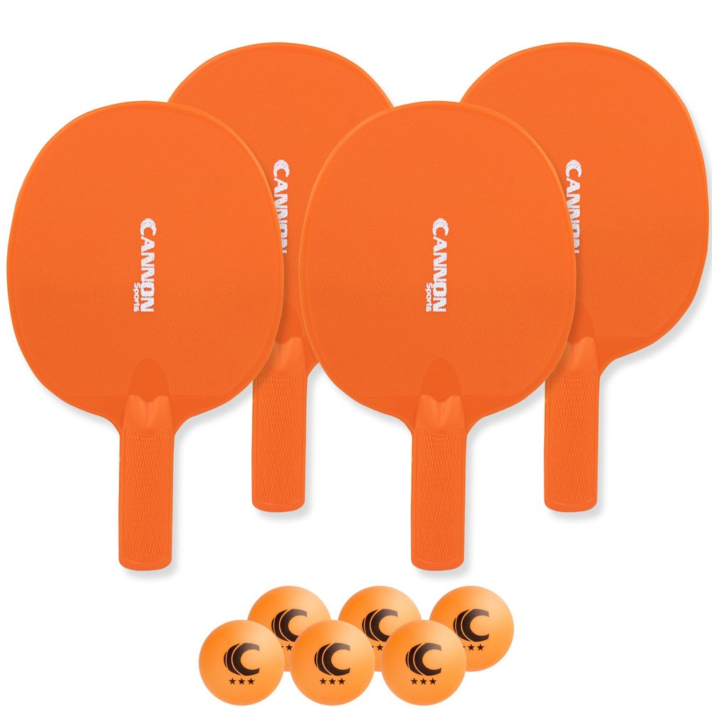 Cannon Sports Unbreakable Table Tennis Paddle Set - 4 Rackets with 6 Pack of 3-Star Table Tennis Balls  Portable Set for 4 Players (4 Orange Paddles + 6 Orange Balls)