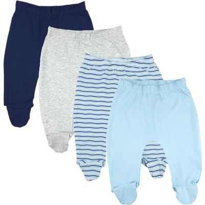123 Bear Baby Soft Cotton Spandex Pants with Feet Multipack (Blue A 4pk, Newborn)