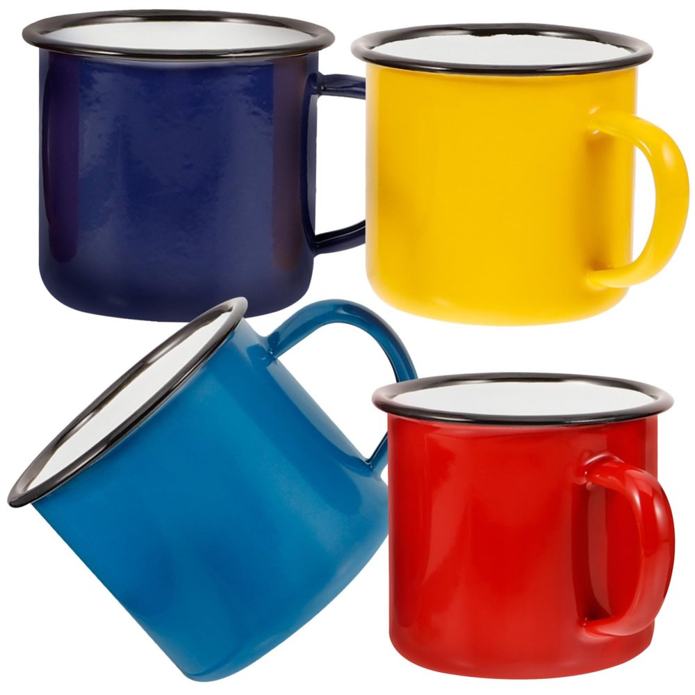 BCOATH 4pcs Portable Camping Mugs Enamel Coffee Cups Tea Cups Water Reusable Enamel Mugs Retro Style for Outdoor Travel