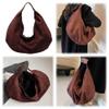 ALINUOYQ Women Suede Shoulder Bag Slouchy Underarm Bag with Zipper Large Capacity Handbag for Work Travel (Reddish Brown) view 2