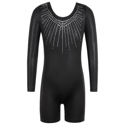 BAOHULU Leotard for Girls Gymnastics Toddler Tank Biketards Shorts Shiny Diamond Kids Dancewear B390_Black_150