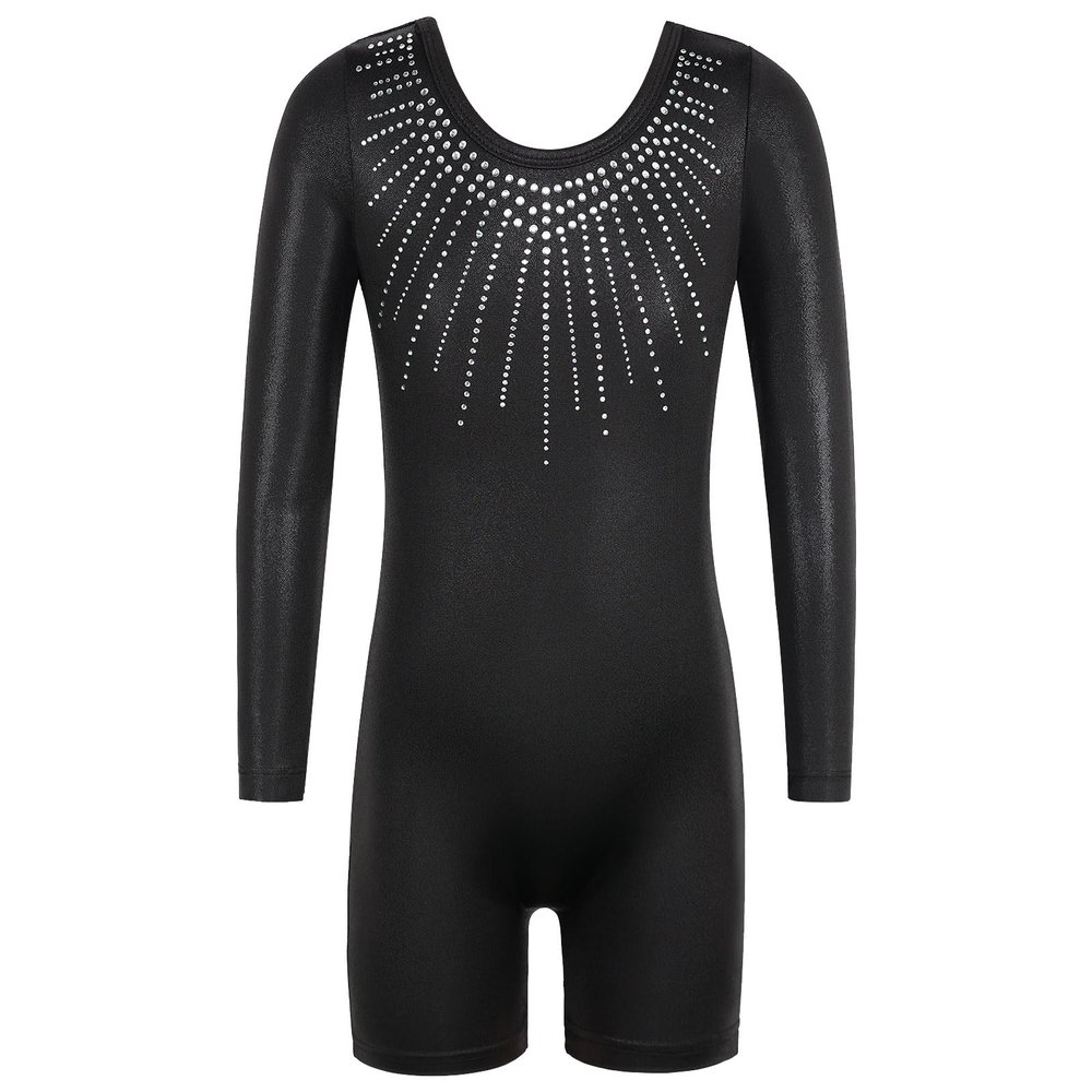 BAOHULU Leotard for Girls Gymnastics Toddler Tank Biketards Shorts Shiny Diamond Kids Dancewear B390_Black_150