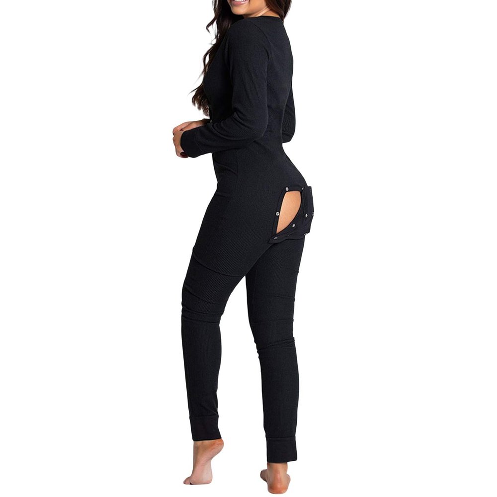 KMBANGI Women's One Piece Onsie Ugly Christmas Pajamas Print Jumpsuit Sleepwear Plus Size Romper with Drop Seat (Flap Butt Black,M)