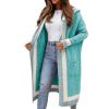 Color Block Sweater for Women Striped Open Front Hooded Long Cardigan Sweaters with Pockets (Green,Medium) view 1