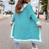 Color Block Sweater for Women Striped Open Front Hooded Long Cardigan Sweaters with Pockets (Green,Medium) view 2