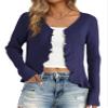 Allegra K Ruffle Cardigan for Women's V Neck Long Sleeve Open Front Sweater Knit Bolero Shrugs X-Large Dark Blue view 1