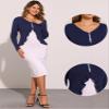 Allegra K Ruffle Cardigan for Women's V Neck Long Sleeve Open Front Sweater Knit Bolero Shrugs Large Dark Blue view 2